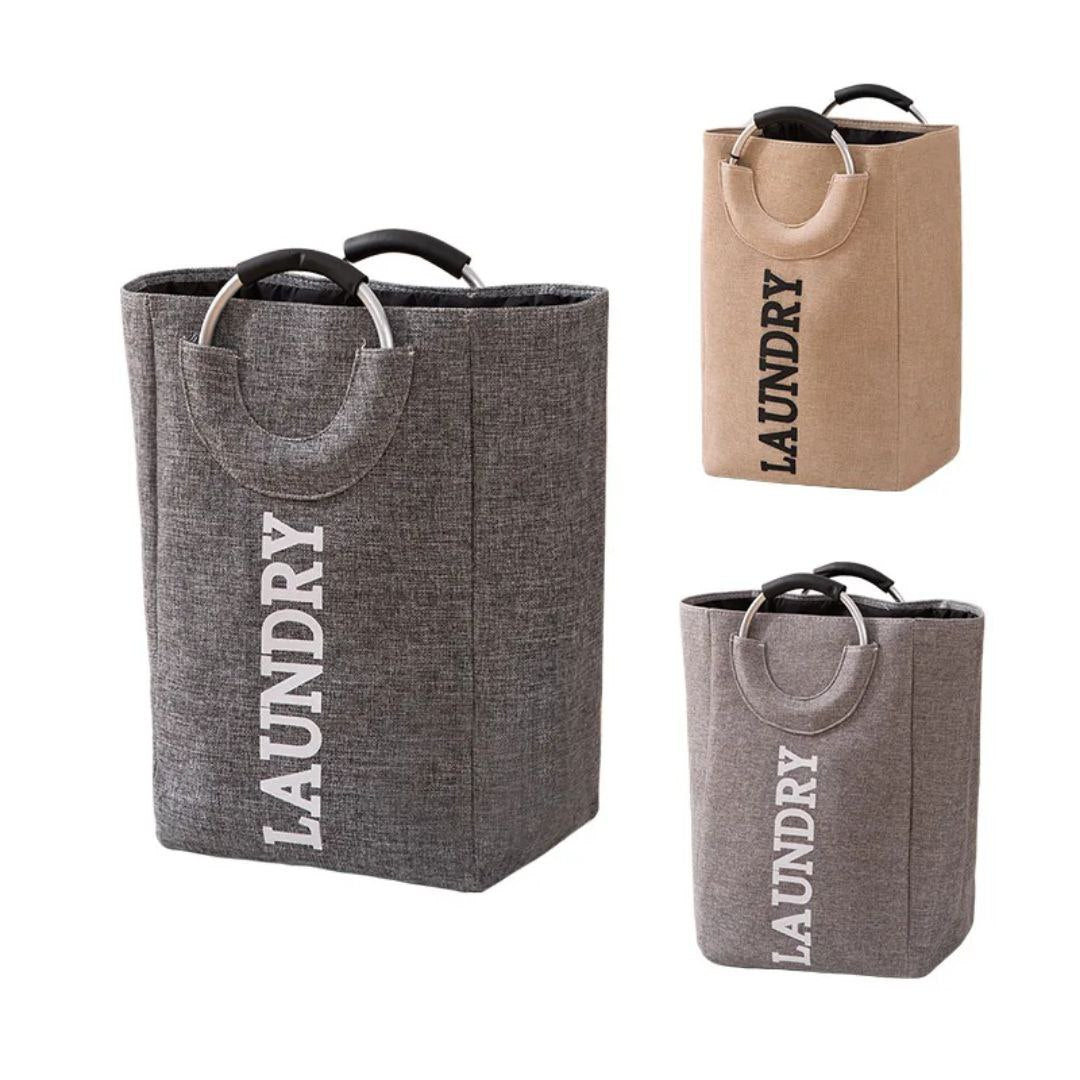 Sac à linge en lin et polyester pliable avec poignées