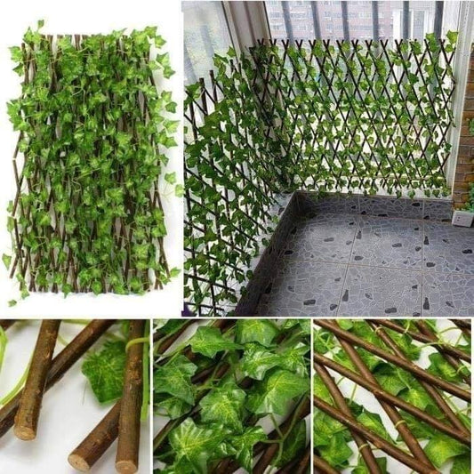 PaysaWood- Treillis extensible en bois avec feuillage artificiel