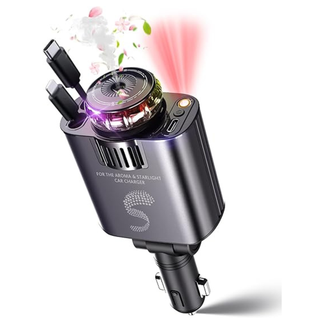 Chargeur Auto Rétractable 5-en-1 Avec Diffuseur D’Arômes
