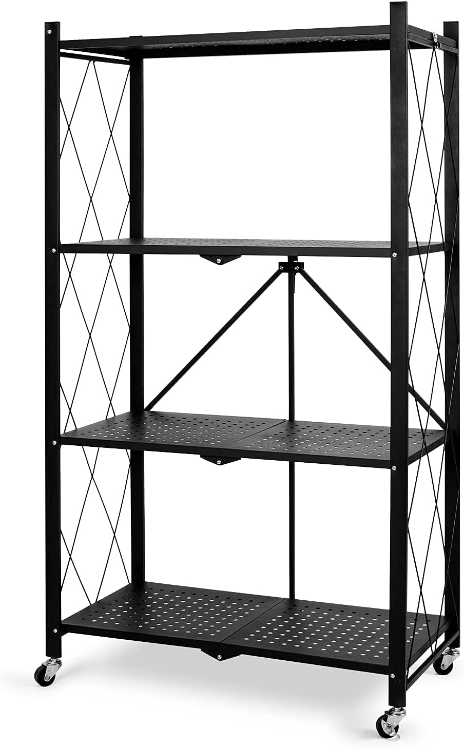 Étagère Pliable Multifonction 4 Niveaux En Métal Noir H127,5cm