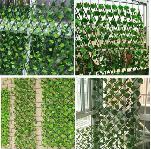 PaysaWood- Treillis extensible en bois avec feuillage artificiel