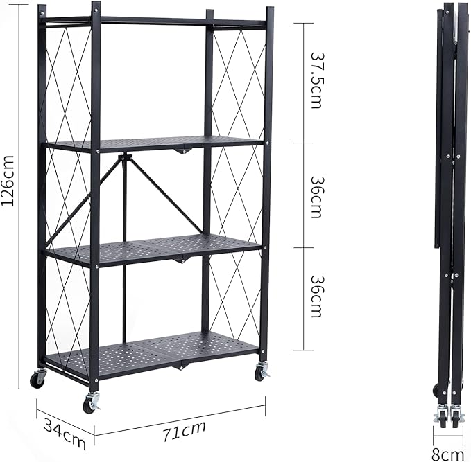 Étagère Pliable Multifonction 4 Niveaux En Métal Noir H127,5cm