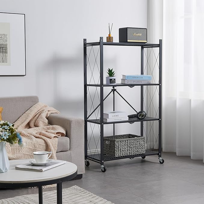 Étagère Pliable Multifonction 4 Niveaux En Métal Noir H127,5cm