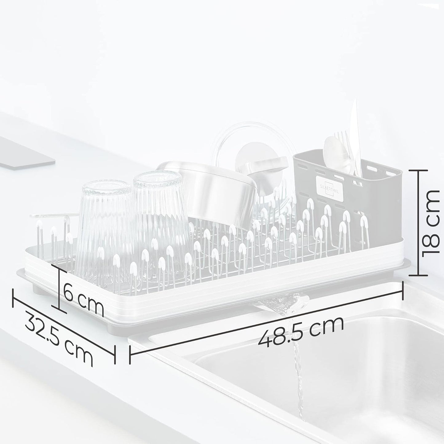 Égouttoir à Vaisselle Compact avec Grand Plateau