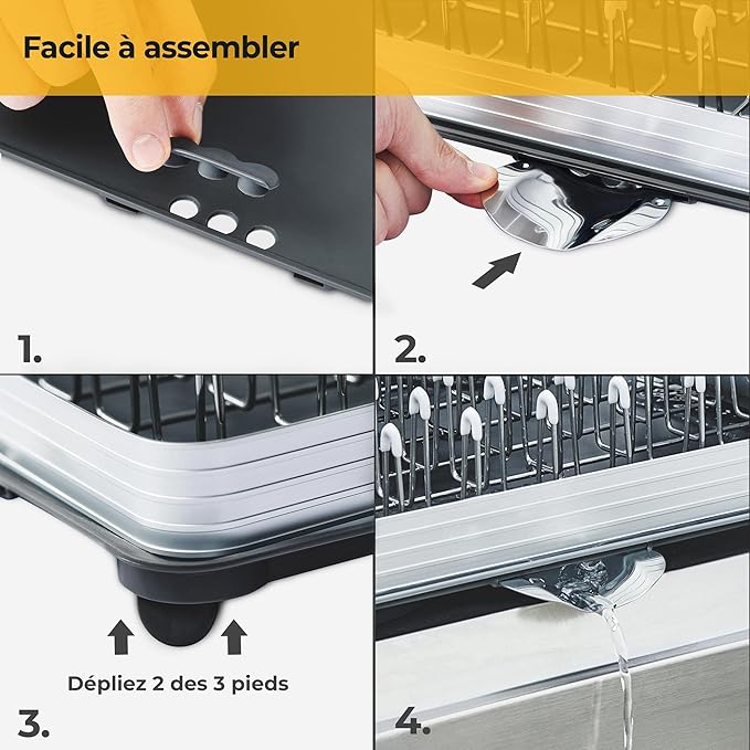Égouttoir à Vaisselle Compact avec Grand Plateau