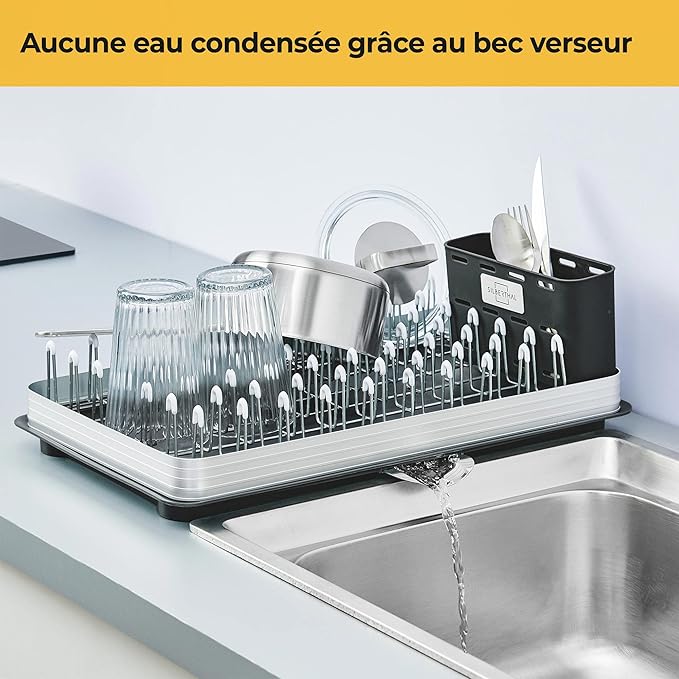 Égouttoir à Vaisselle Compact avec Grand Plateau