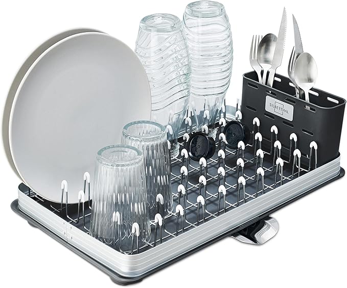 Égouttoir à Vaisselle Compact avec Grand Plateau