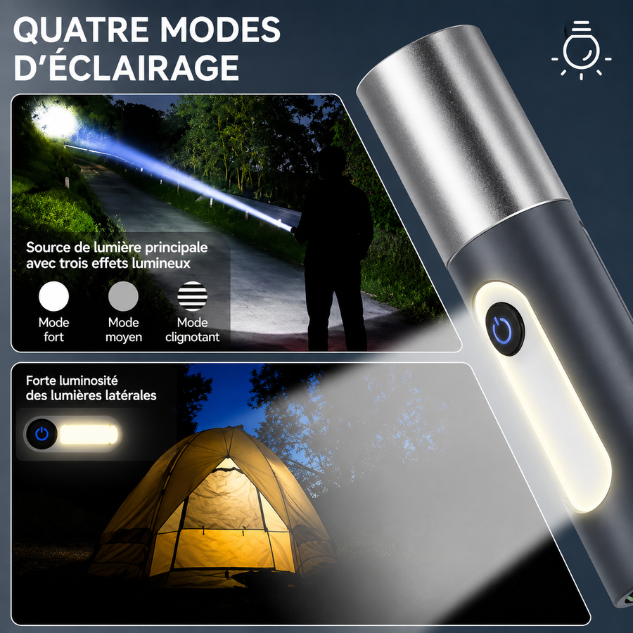 lampe de poche LED rechargeable multifonctionnelle