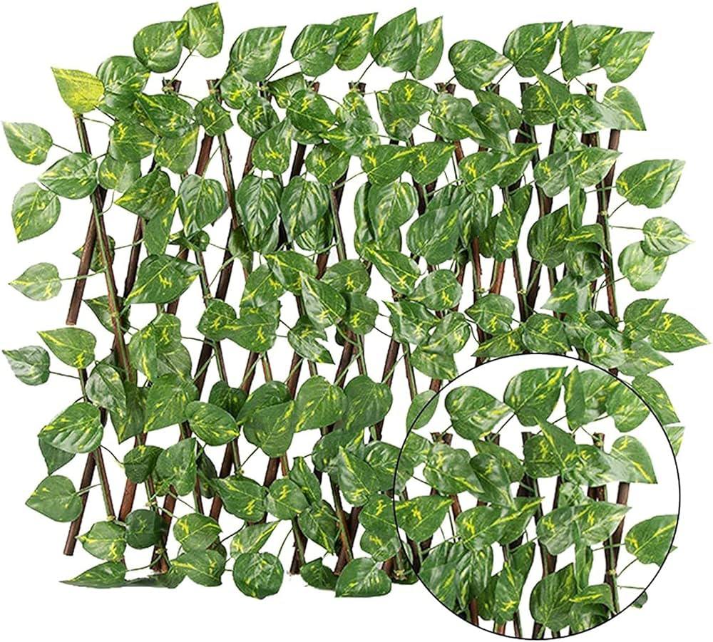 PaysaWood- Treillis extensible en bois avec feuillage artificiel