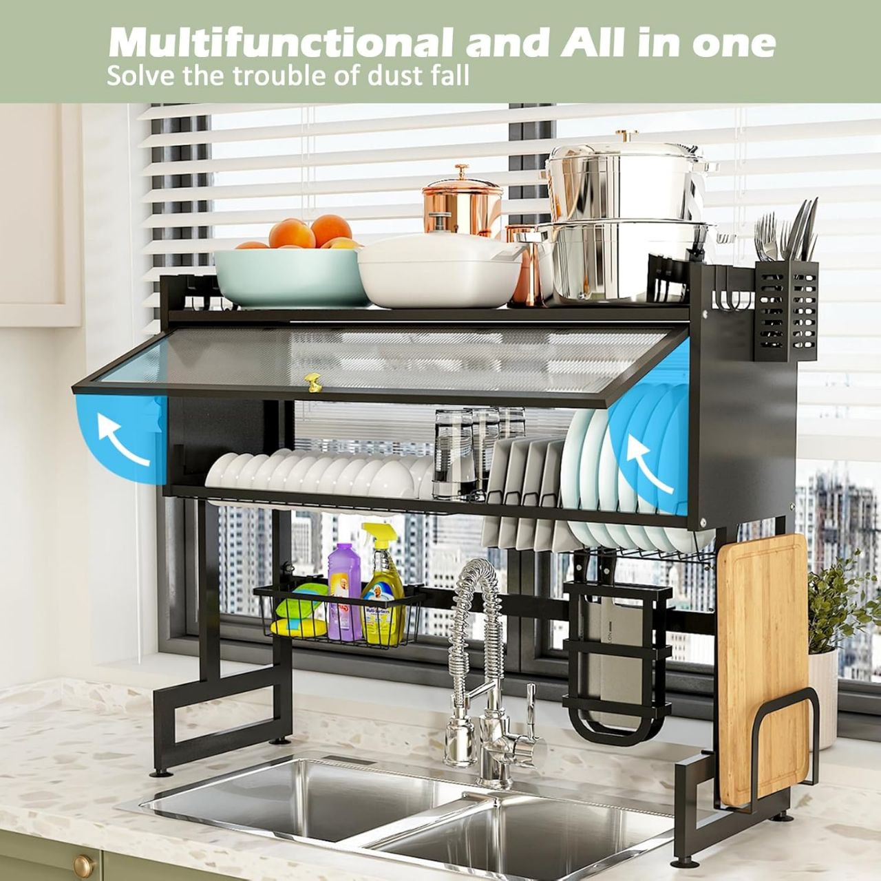 Égouttoir à Vaisselle à 2 Niveaux avec Couvercle