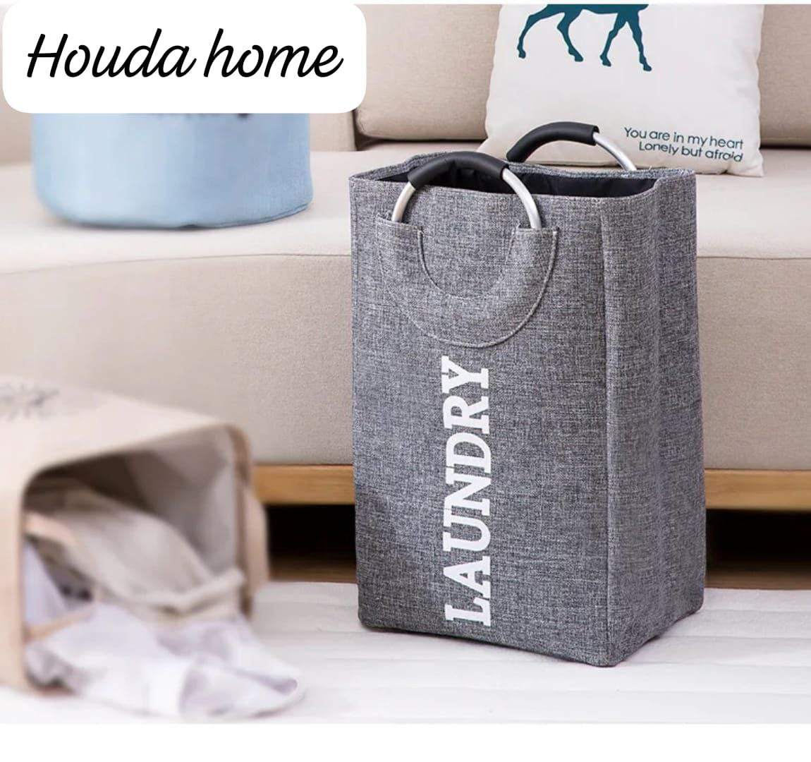 Sac à linge en lin et polyester pliable avec poignées