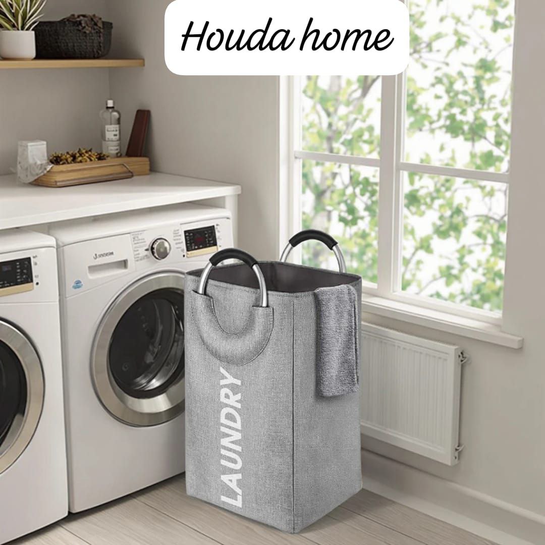 Sac à linge en lin et polyester pliable avec poignées