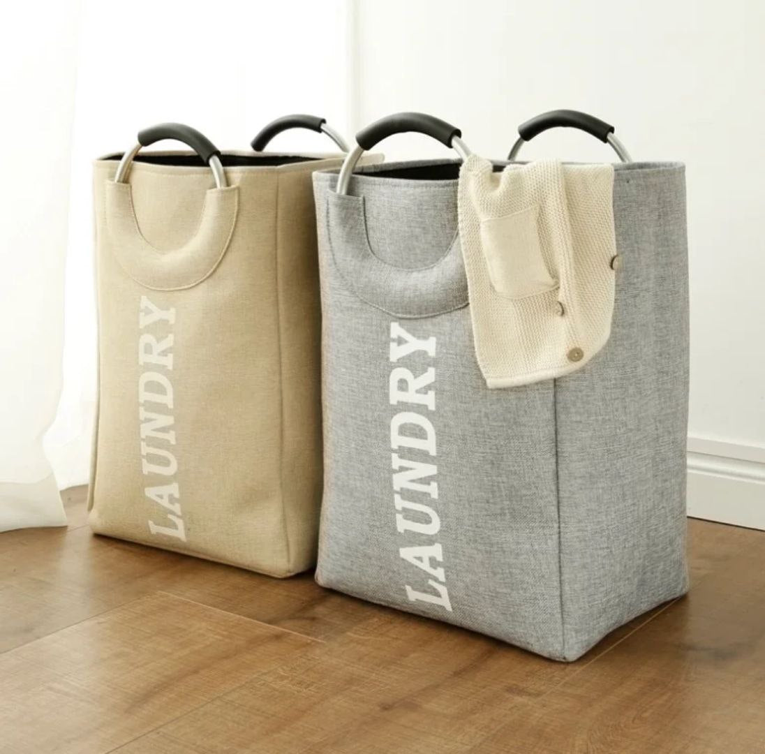 Sac à linge en lin et polyester pliable avec poignées